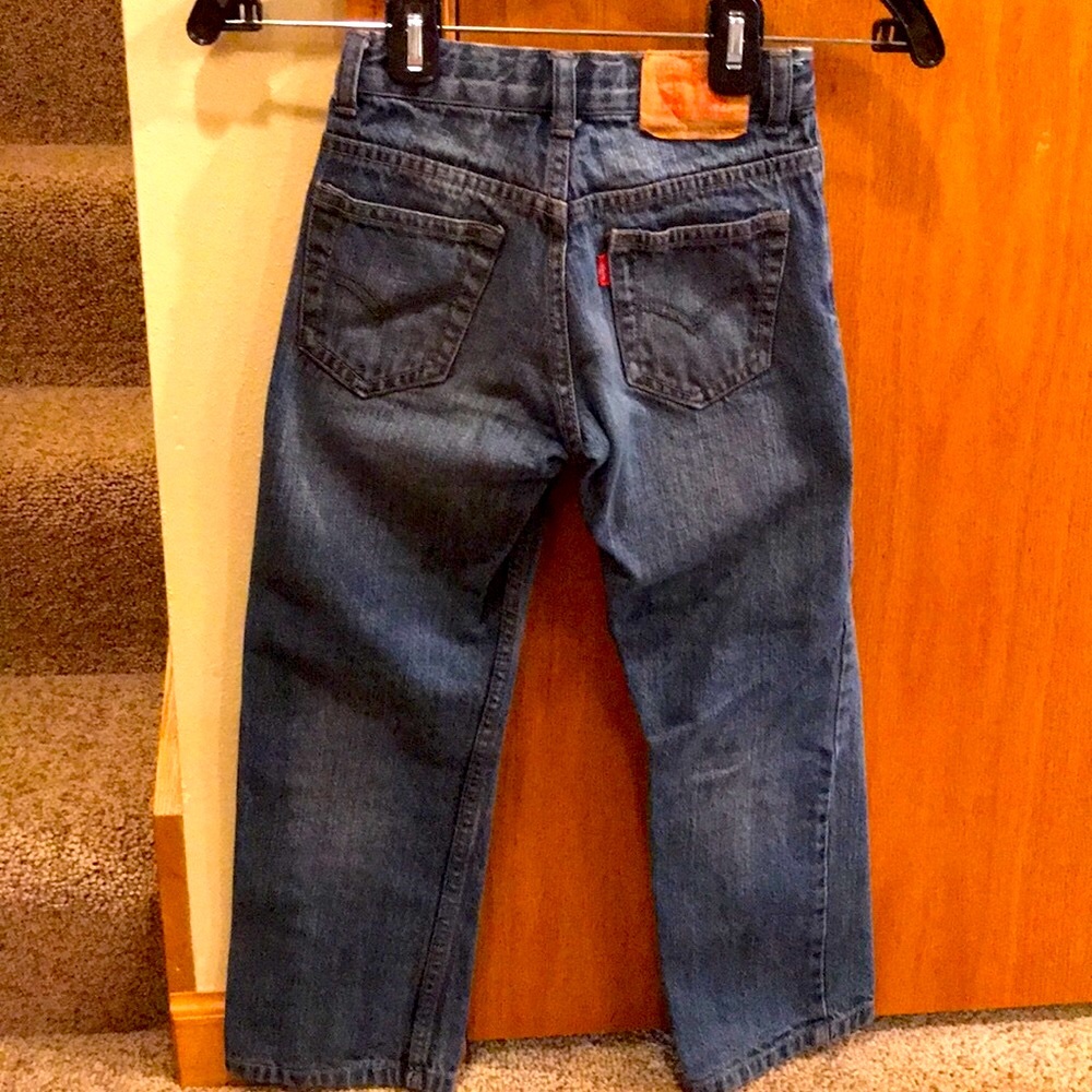 Levi’s 505 denim snap adjustable waist classic blue jeans boy’s size 7 reg VGUC